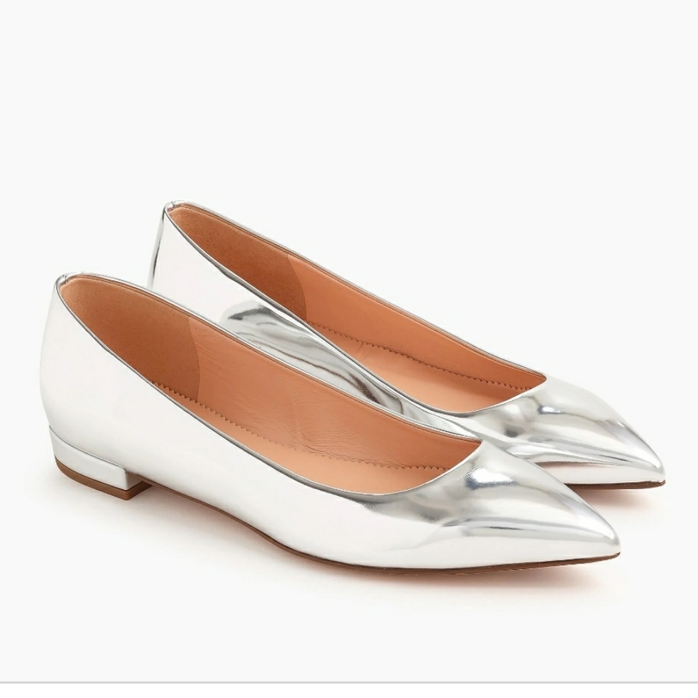 J Crew pointy toe flat in metallic